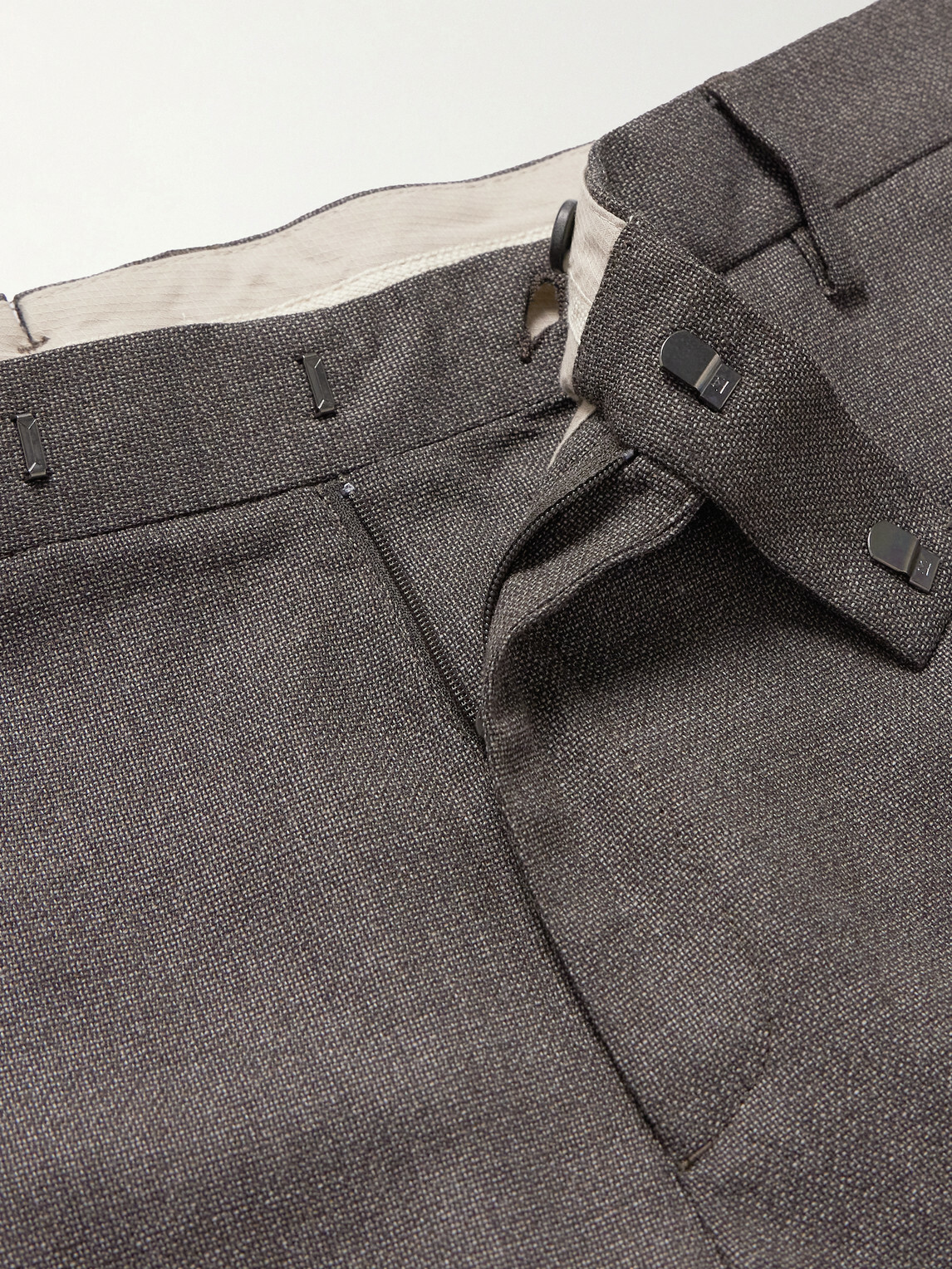Sunspel - Straight-Leg Textured Wool-Blend Suit Trousers - Brown