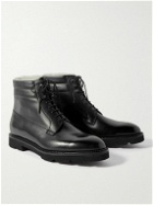 John Lobb - Adler Faux Shearling-Lined Polished-Leather Boots - Black