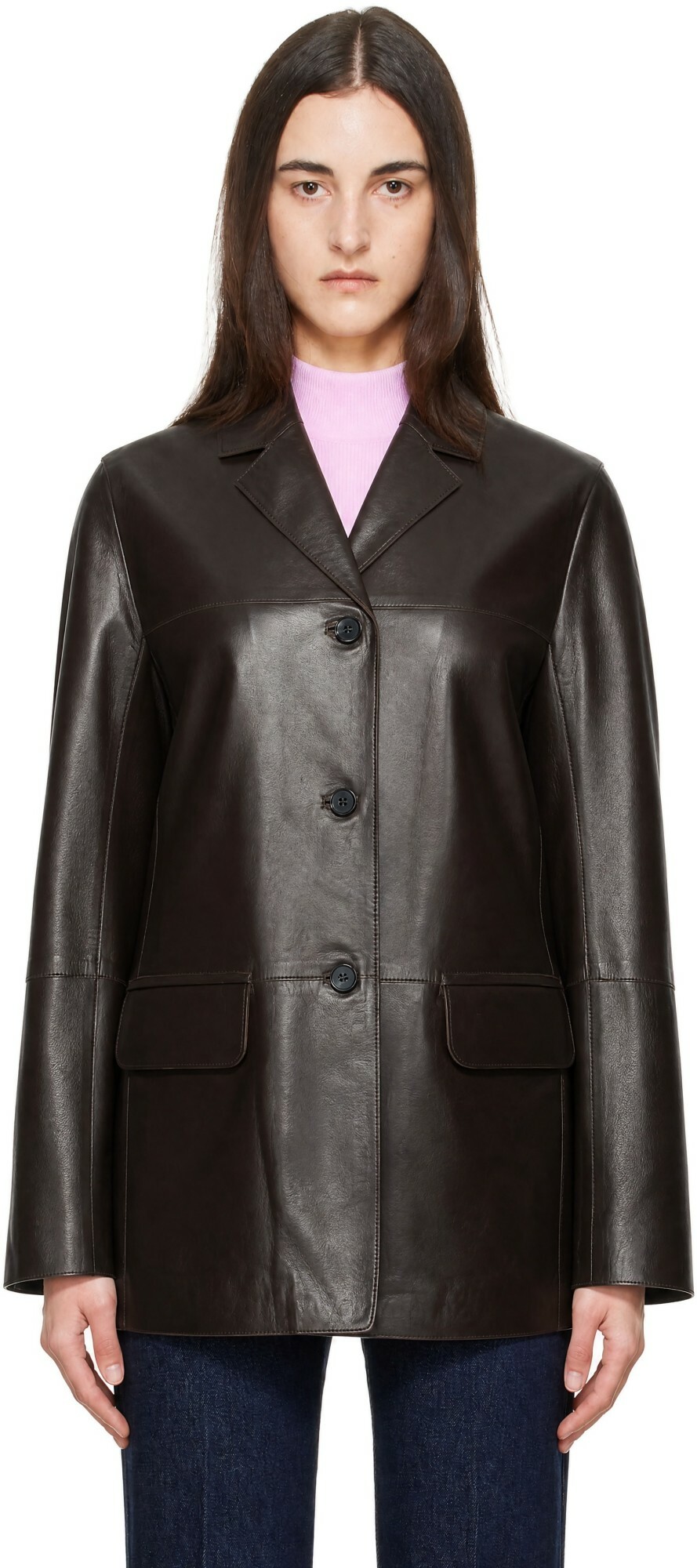 Loulou de Saison Brown NARI Straight Leather Jacket