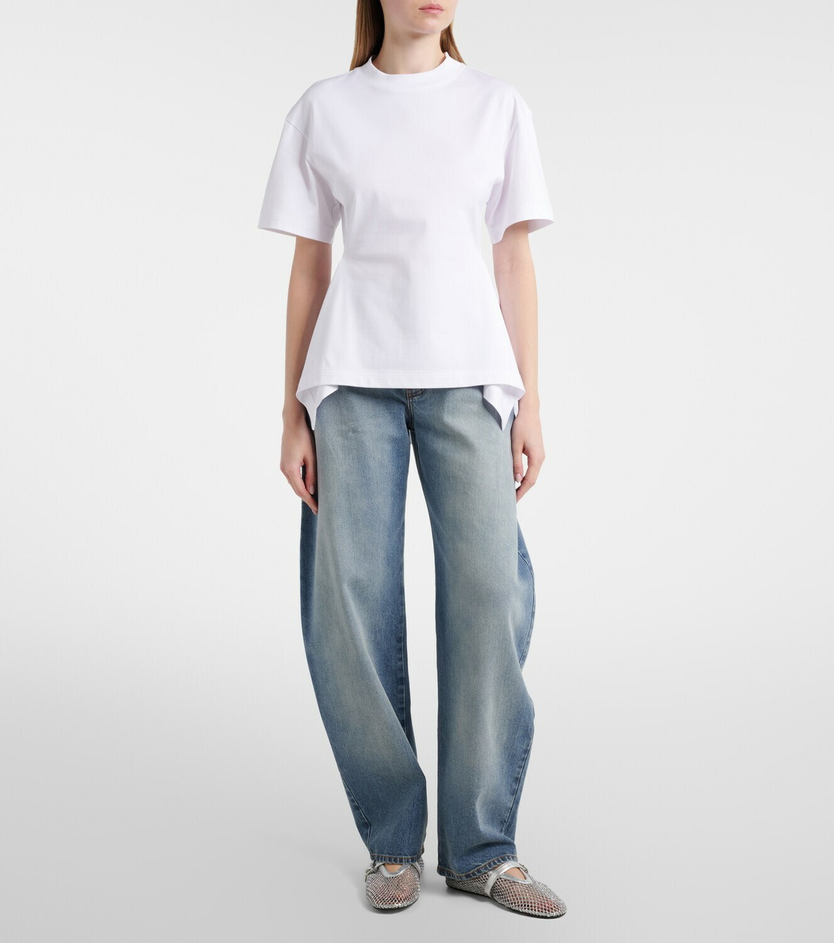Alaïa Asymmetric cotton poplin peplum T-shirt