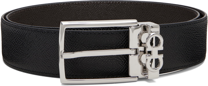 Photo: Ferragamo Black Adjustable Gancini Reversible Belt