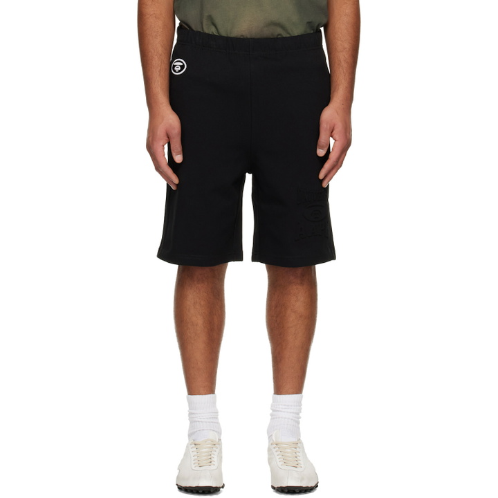 Photo: AAPE by A Bathing Ape Black 'AAPEUNVS' Moonface Logo Sweat Shorts