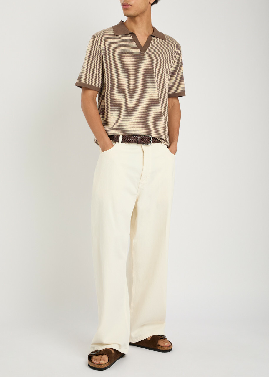 Raith Antonio Striped Knit Polo Shirt Brown