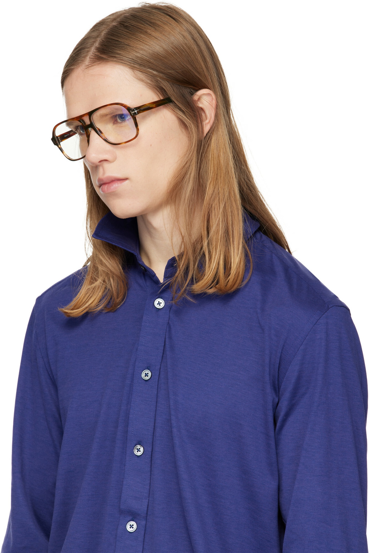 TOM FORD Brown Navigator Blue Block Glasses