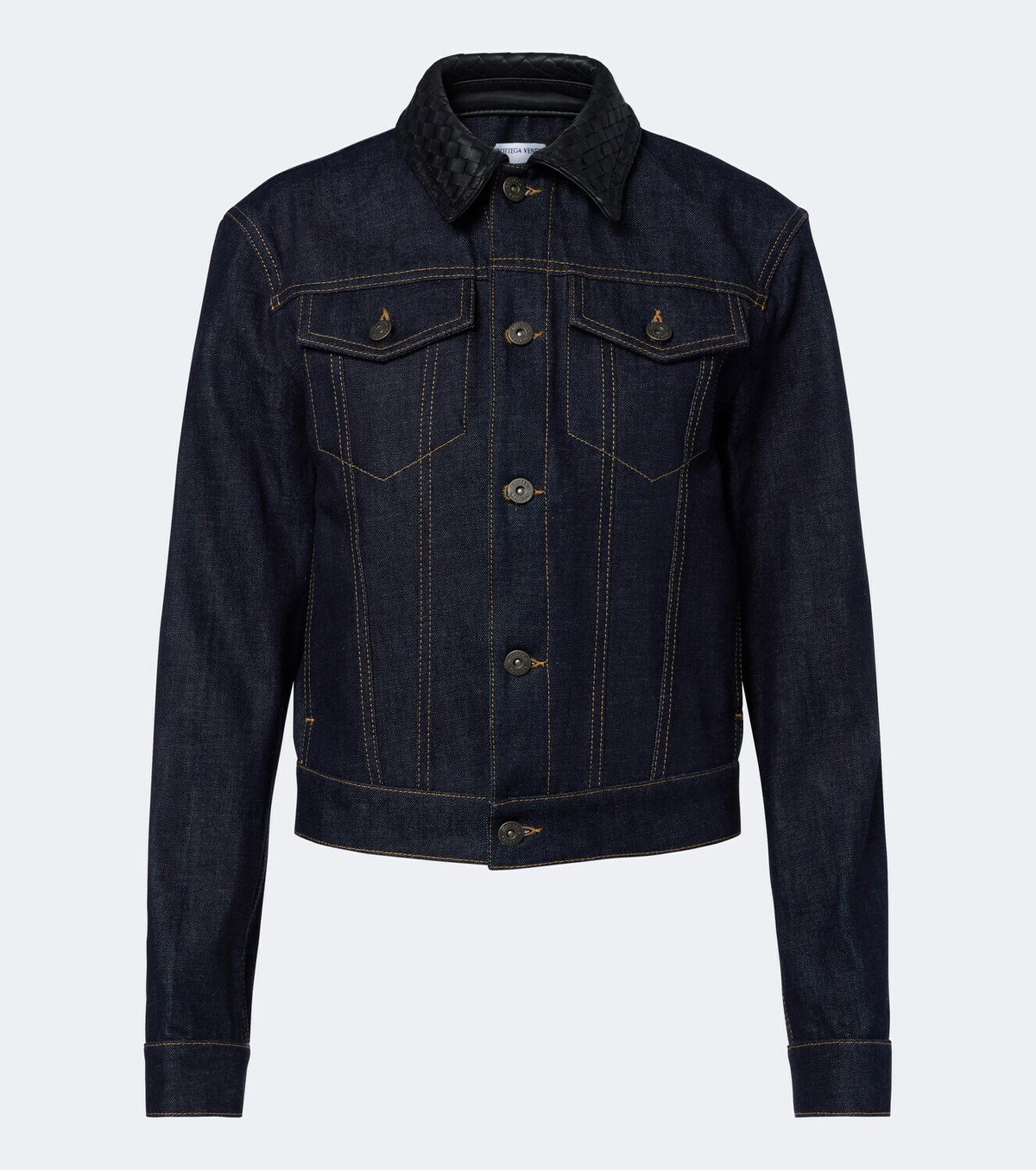 Bottega Veneta Intrecciato leather-trimmed denim jacket