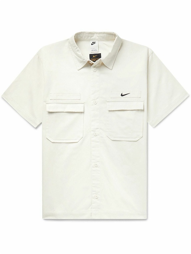 Photo: Nike - Life Logo-Embroidered Cotton Shirt - Neutrals