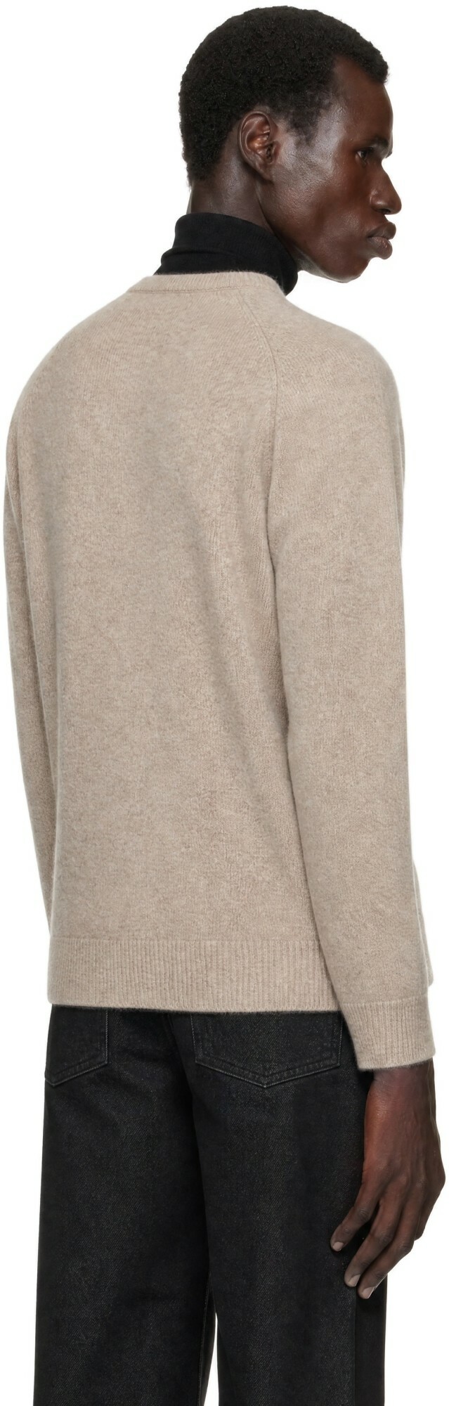AMOMENTO Beige Racoon V-Neck Sweater