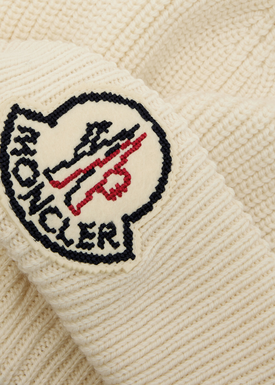 Moncler Logo Wool Beanie - Cream - One Size