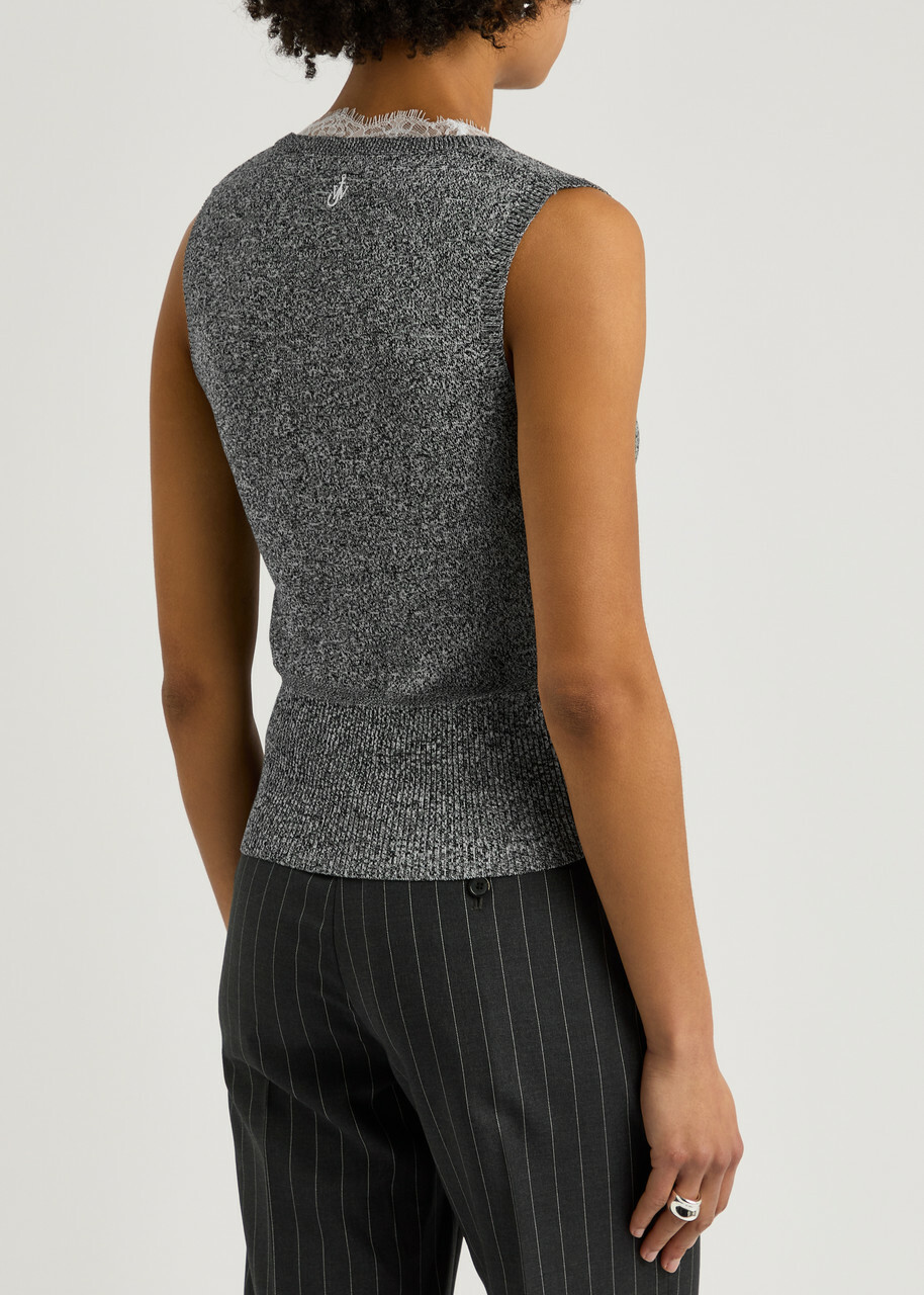 JW Anderson Lace-trimmed Cotton-blend Vest Grey