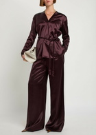 Tory Burch Pintuck Wide-leg Satin Trousers Dark Red