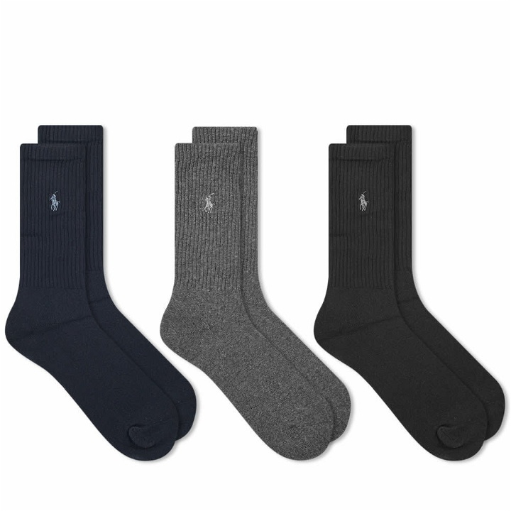 Photo: Polo Ralph Lauren Men's Sports Sock - 3 Pack in Navy/Charcoal/Black