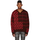 Off-White Brown and Orange Diag Panel V-Neck Sweater