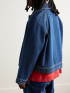 BODE - Cropped Embroidered Denim Jacket - Blue