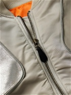 KAPITAL - Sham Convertible Cracked Leather-Trimmed Shell Bomber Jacket - Gray