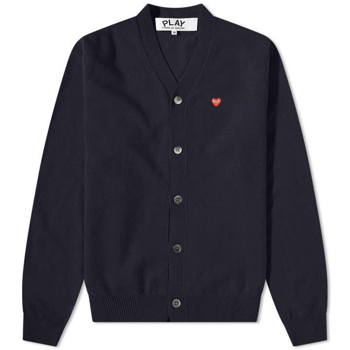 Photo: Comme des Garçons Play Men's Small Red Heart Cardigan in Navy