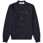 Comme des Garçons Play Men's Small Red Heart Cardigan in Navy