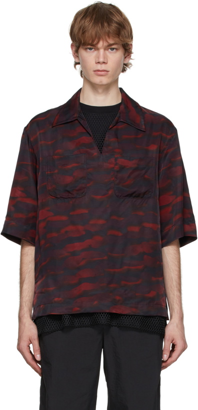 Photo: Dries Van Noten Red Len Lye Edition Twill Short Sleeve Shirt