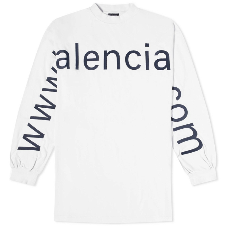 Photo: Balenciaga Men's Long Sleeve Dot Com T-Shirt in Dirty White/Black
