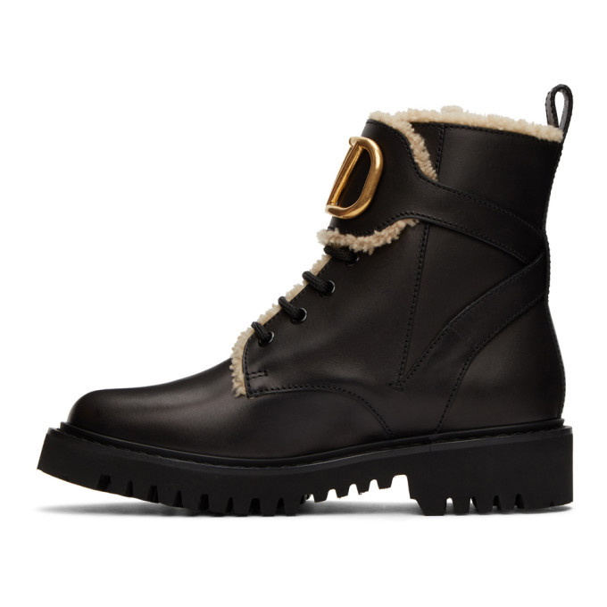 Beige Roman Stud shearling and leather boots, Valentino Garavani