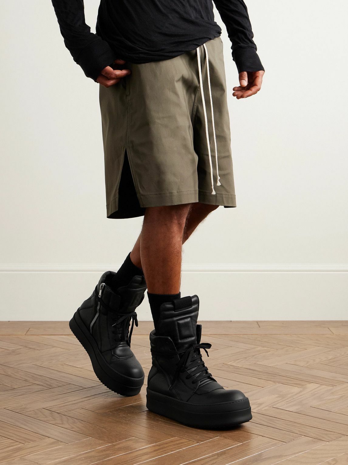 Rick Owens - Mega Geobasket Leather High-Top Sneakers - Black