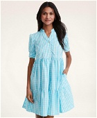 Brooks Brothers Women's Cotton Tiered Gingham Dress | Aqua