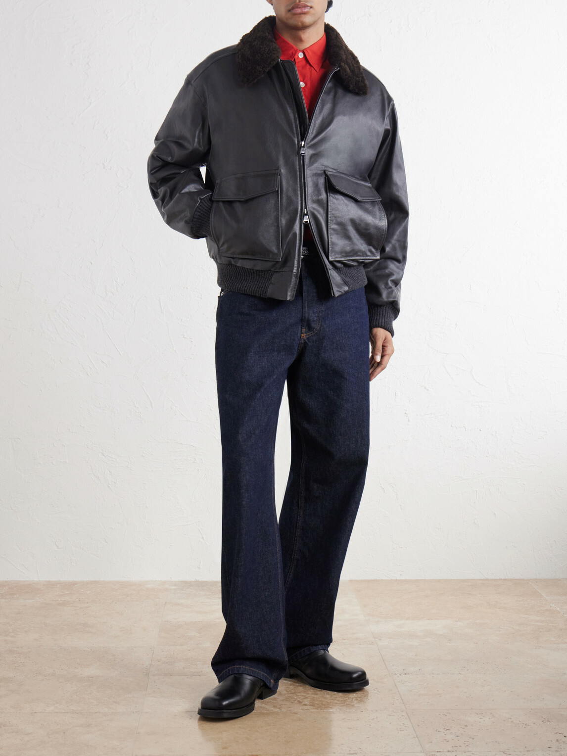 Valstar - Smith Shearling-Trimmed Full-Grain Leather Jacket - Black