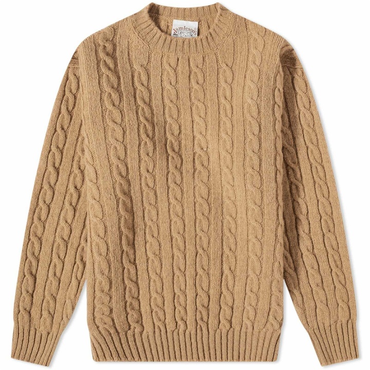 Photo: Jamieson's of Shetland Men's Cable Crew Knit in Oatmeal
