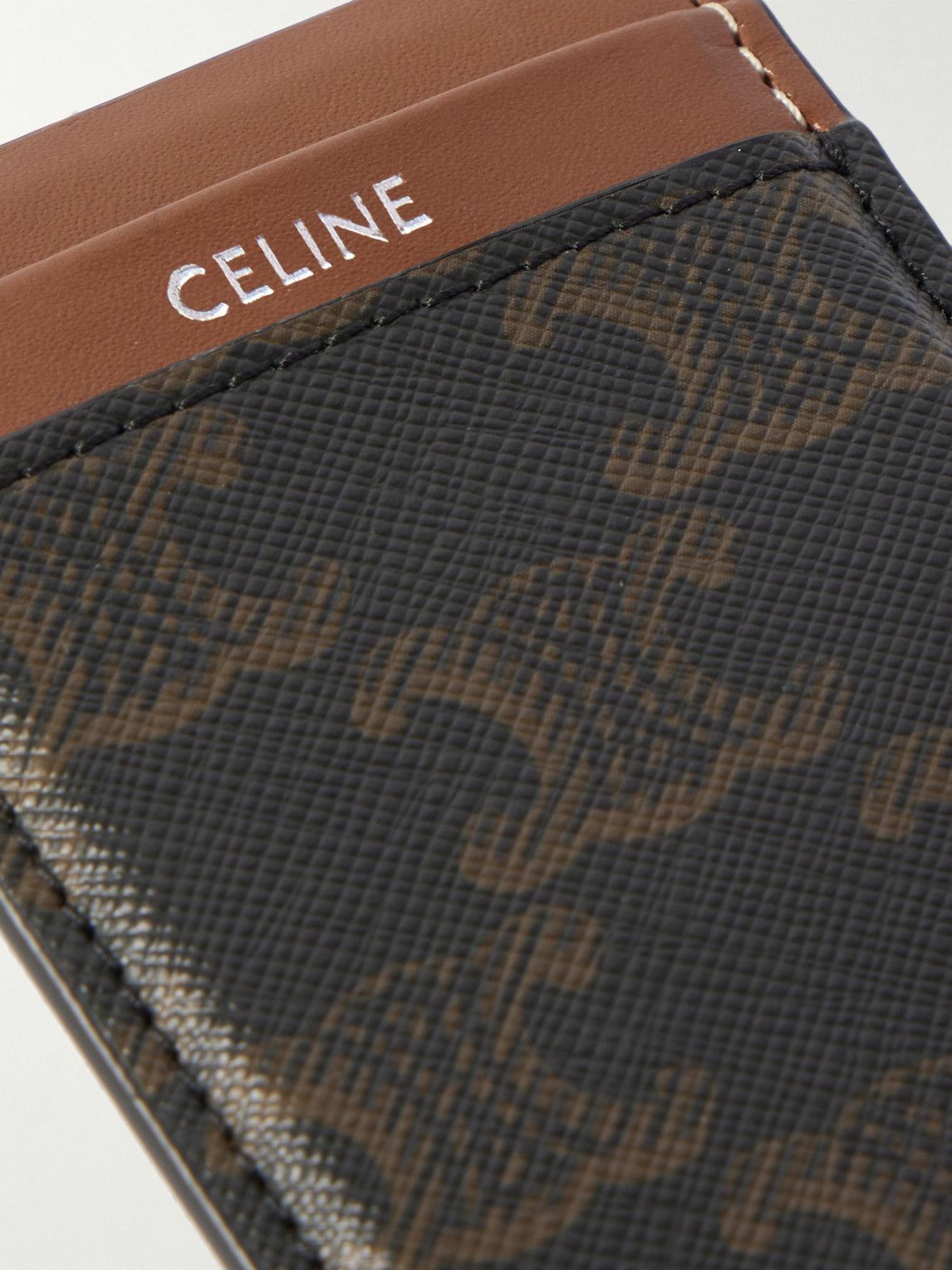 CELINE - Leather-Trimmed Logo-Print Coated-Canvas Magnetic Cardholder