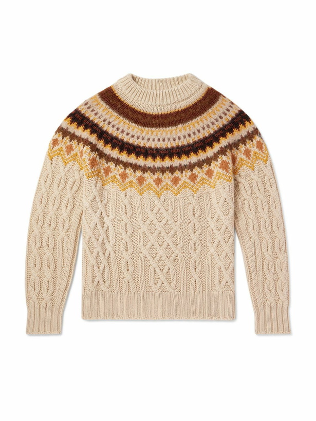 Photo: Moncler Grenoble - Logo-Appliquéd Fair Isle Cable-Knit Wool and Wool-Blend Mock-Neck Ski Sweater - Neutrals