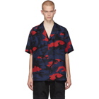 Valentino Navy and Red Silk Camo Shirt