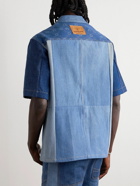 Marine Serre - Regenerated Camp-Collar Patchwork Printed Denim Shirt - Blue