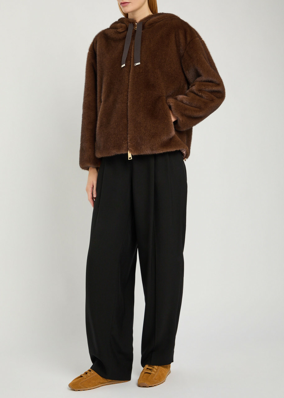 Herno Hooded Faux fur Jacket Maroon