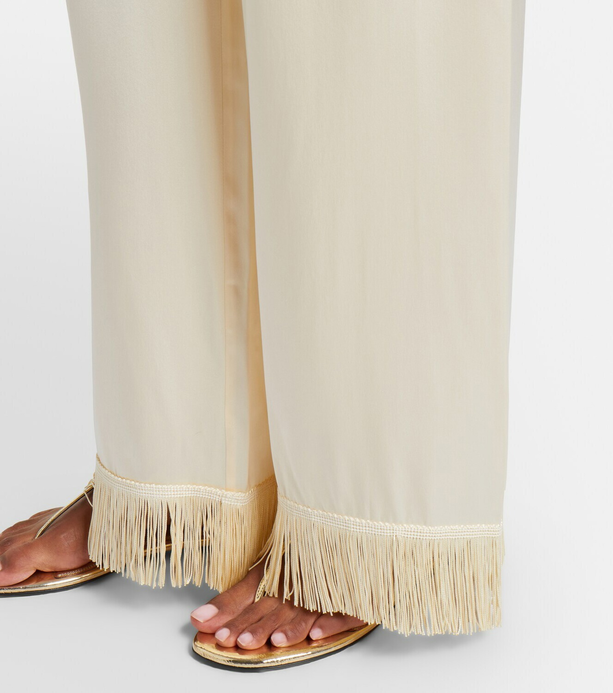 Dôen Lavon fringed silk satin wide-leg pants