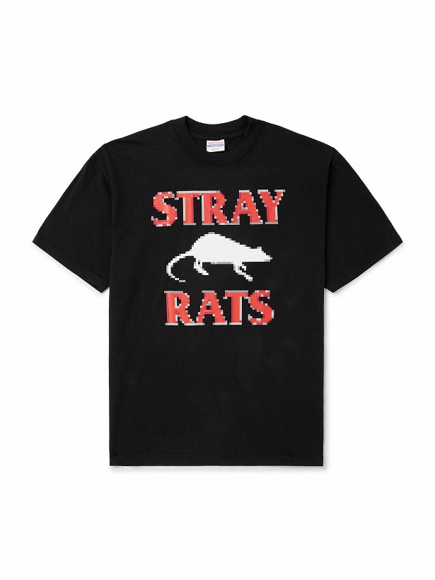 Photo: Stray Rats - Pixel Rodenticide Logo-Print Cotton-Jersey T-Shirt - Black