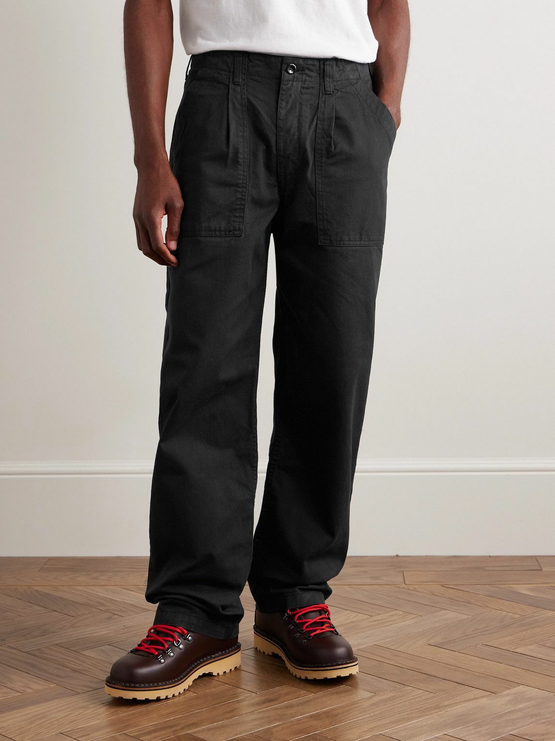NOAH NYC ノア プリーツチノパンツ ブラック w30 Noah - Straight-Leg Pleated Cotton-Twill Trousers - Black Noah NYC