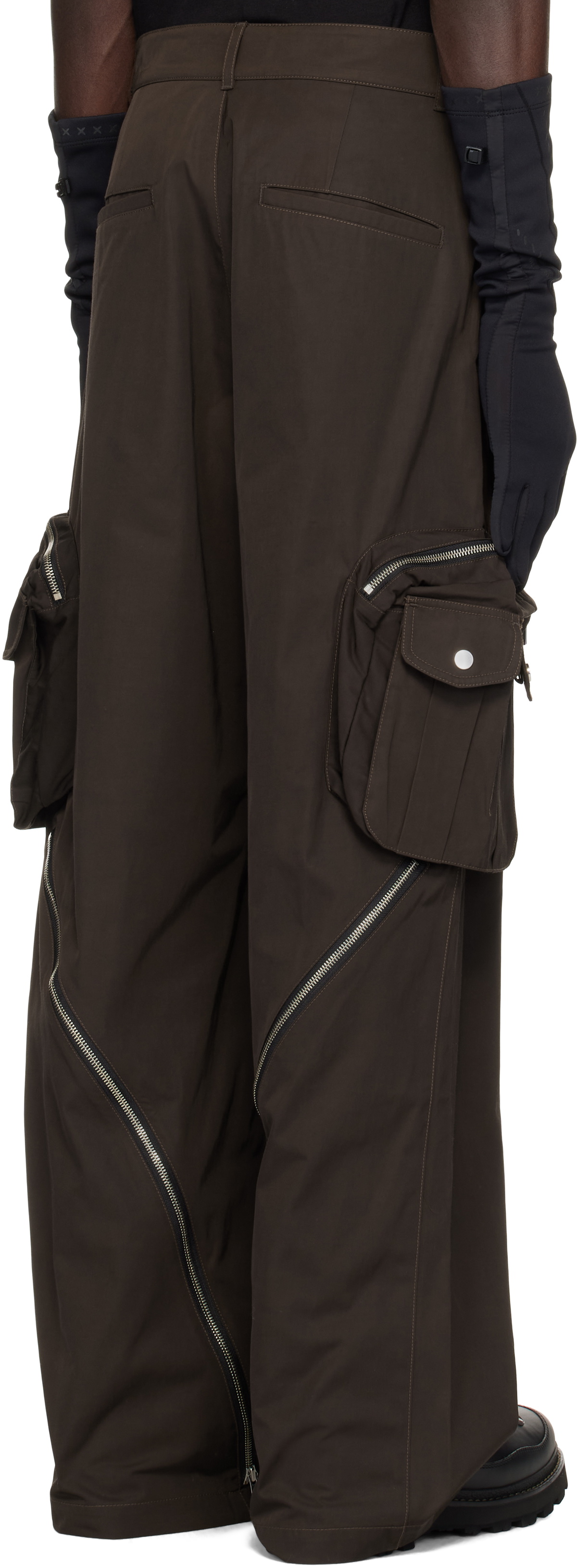 FFFPOSTALSERVICE SSENSE Exclusive Brown Wide Backzip Cargo Pants