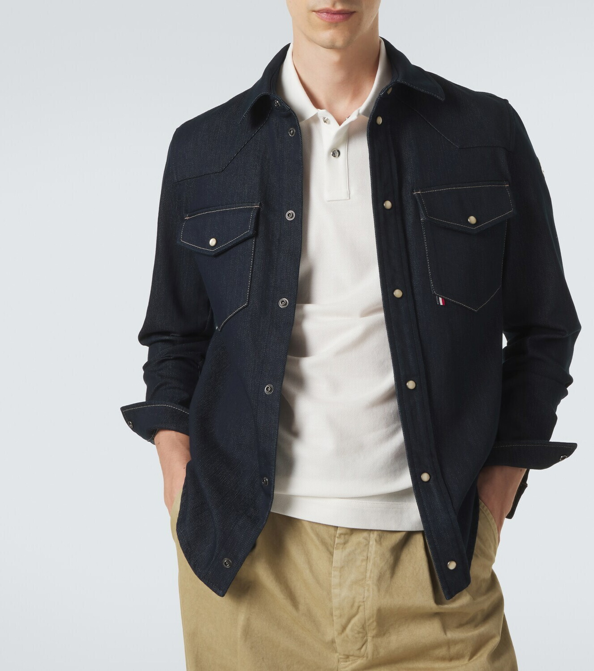 Moncler Leather-trimmed cotton piqué polo shirt
