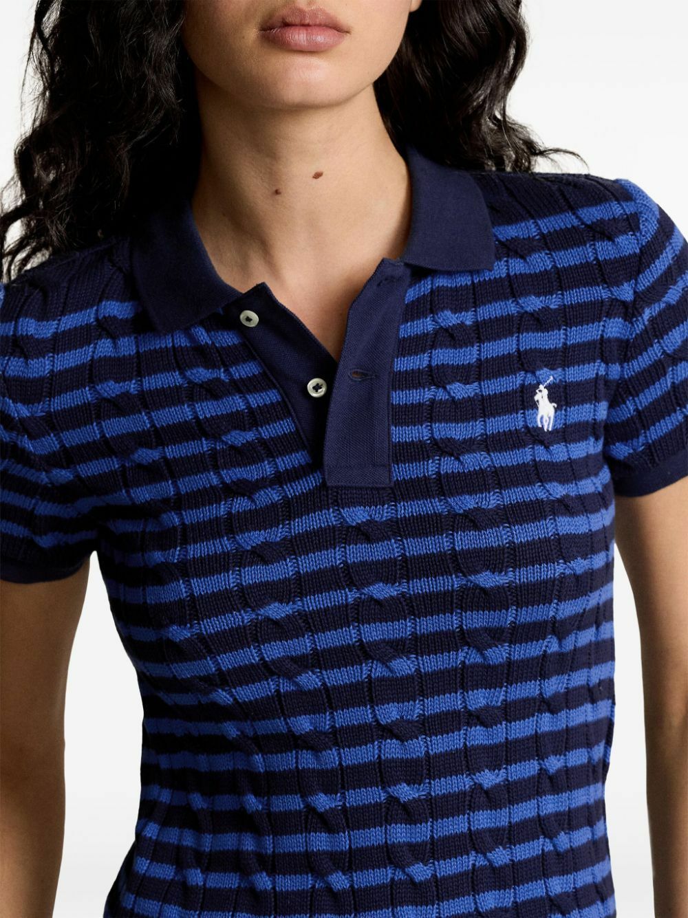 Polo Ralph Lauren Blue Cable Knit Polo Top Polo Ralph Lauren