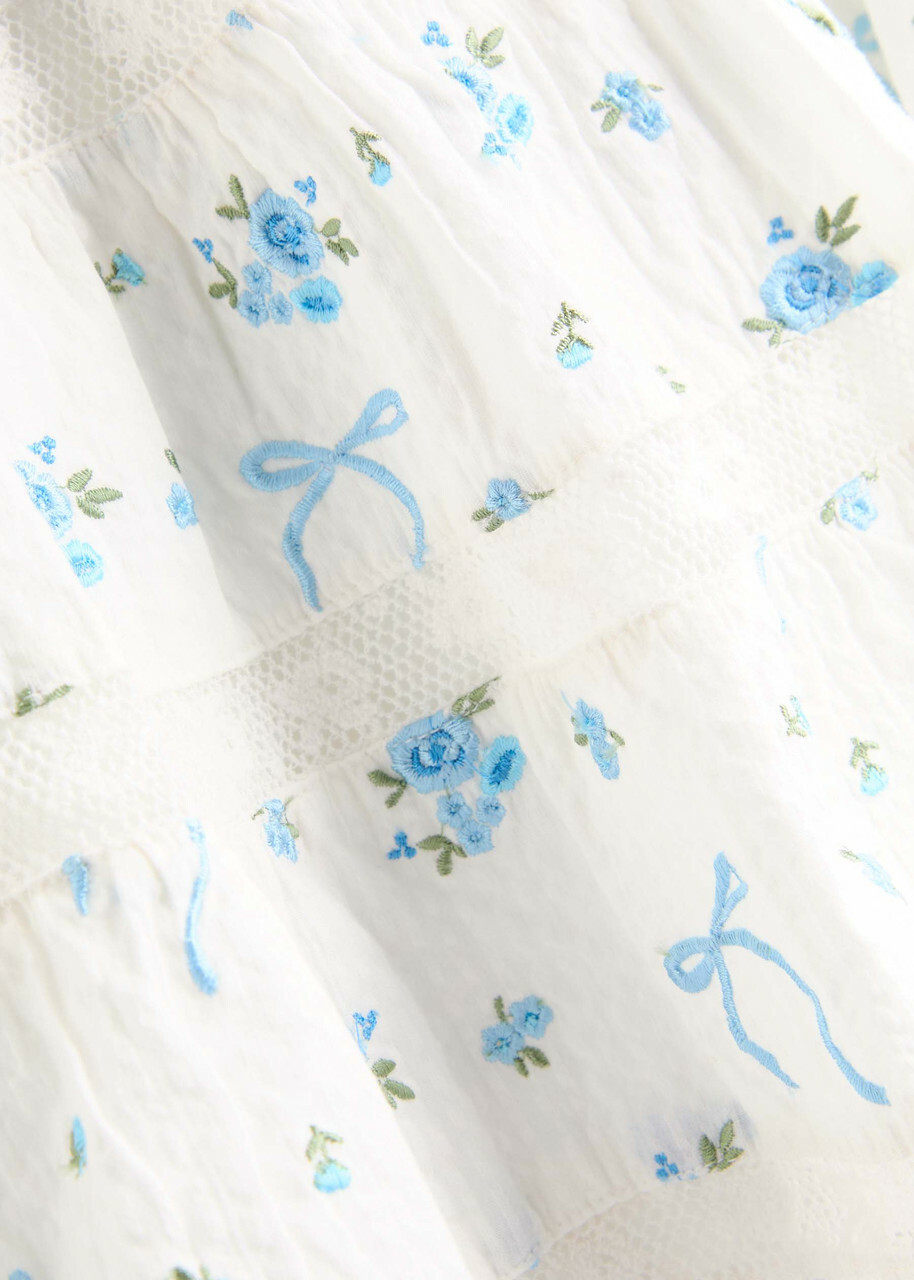Loveshackfancy Viro Ribbed Floral and Bow-embroidered Cotton Mini Skirt Blue And White