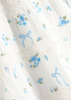 Loveshackfancy Viro Ribbed Floral and Bow-embroidered Cotton Mini Skirt Blue And White