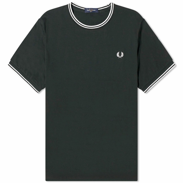 Photo: Fred Perry Men's Twin Tipped T-Shirt in Night Green/Snow White