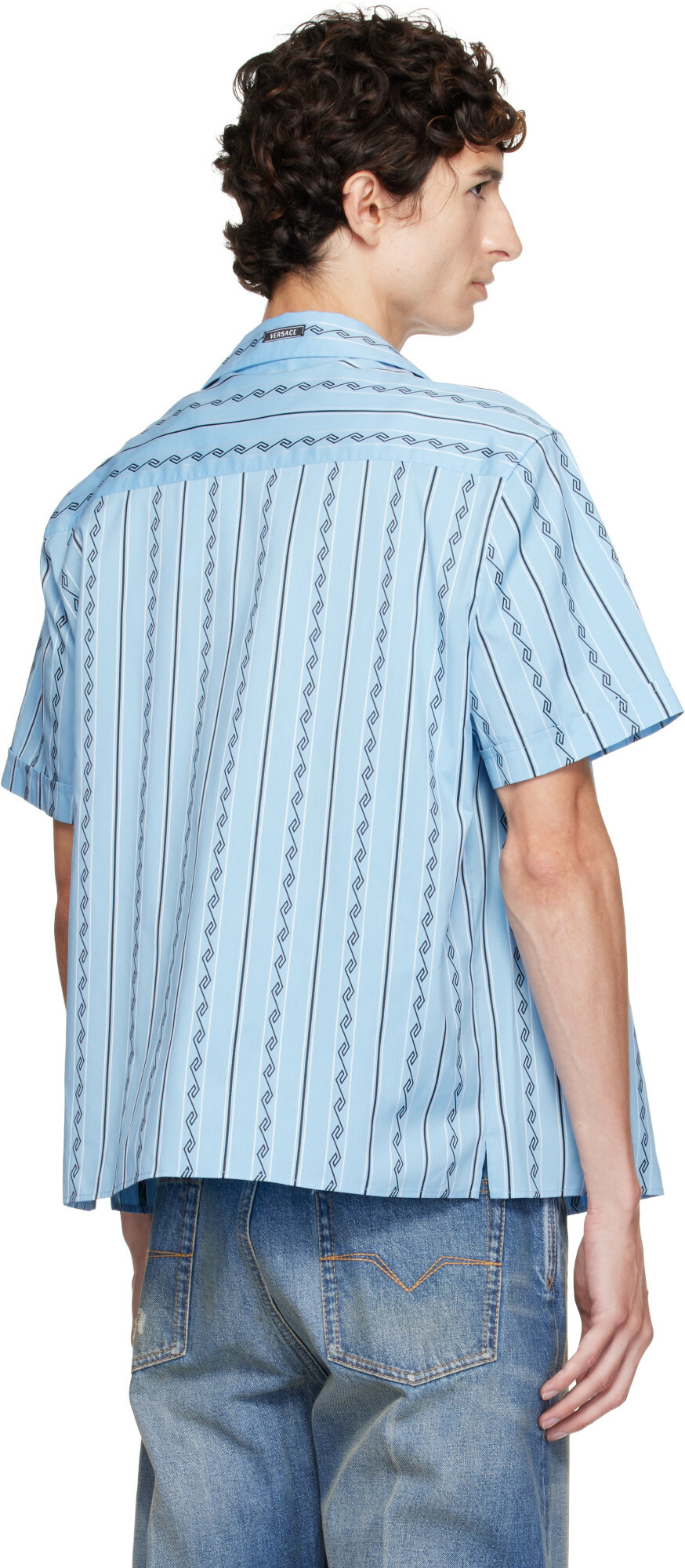 Versace Blue Jacquard Cotton-Silk Regular Shirt
