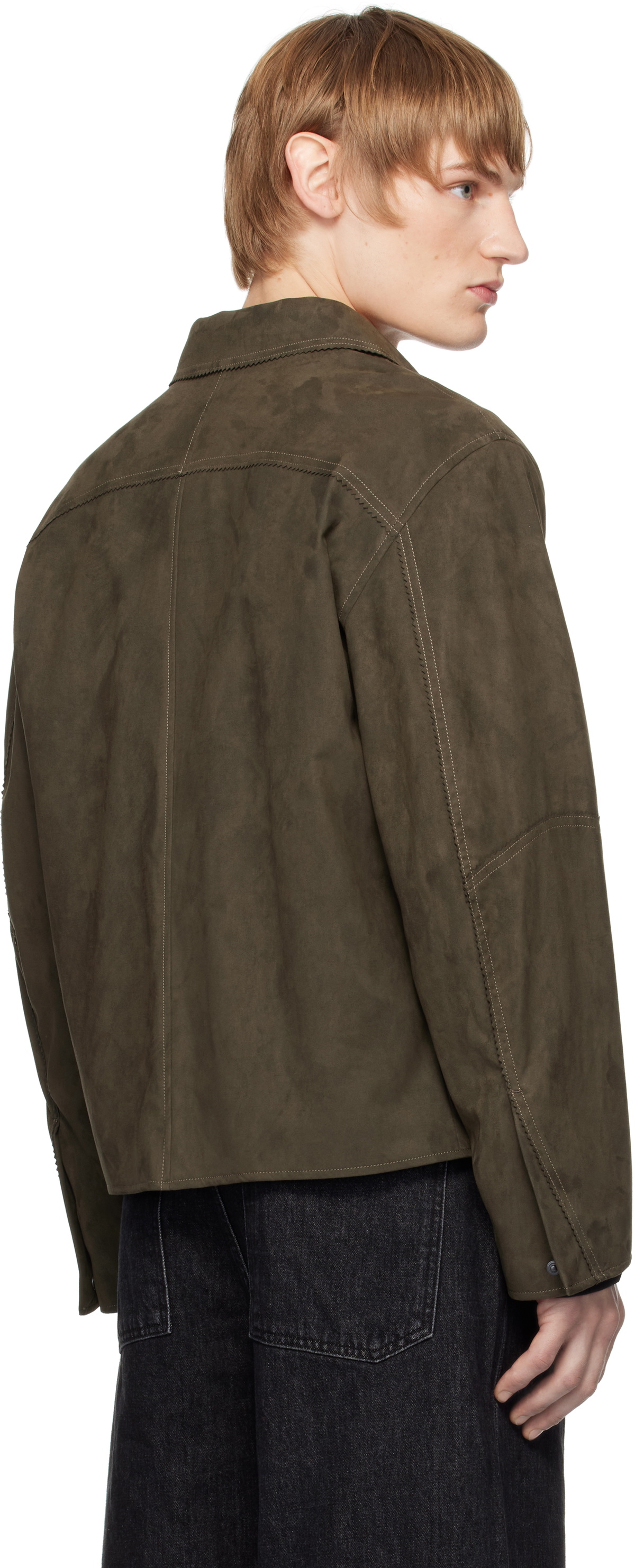 Youth Khaki Loose-Fit Faux-Suede Jacket