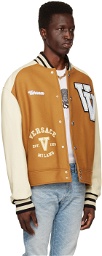Versace Tan & Off-White Varsity Down Bomber Jacket