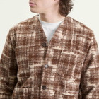 Universal Works Men's Patch Check Fleece Cardigan in Sand