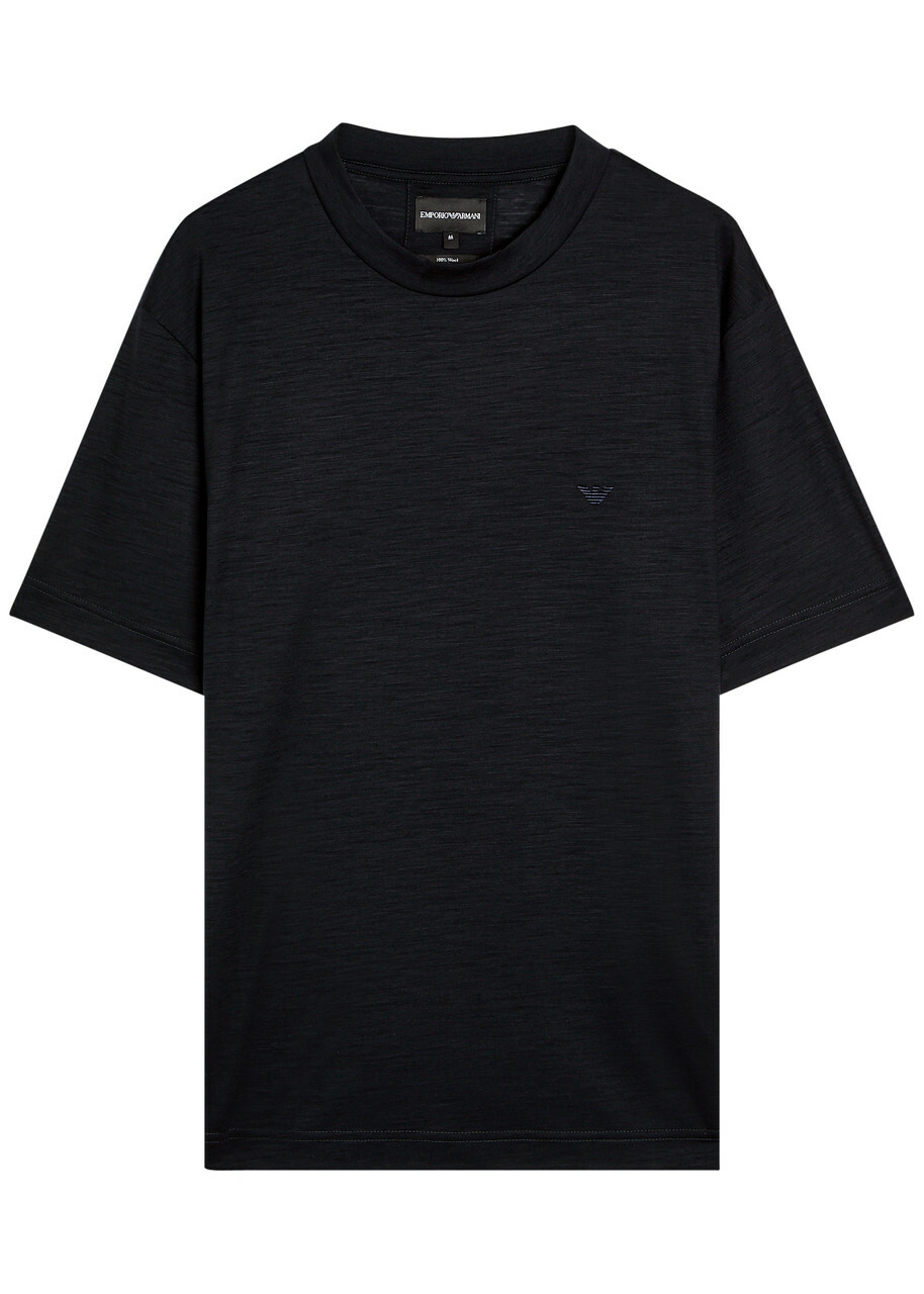 Emporio Armani Logo-embroidered Wool T-shirt Navy
