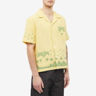 Bode Men's Green Peak Short Sleeve Shirt in Yellow Green