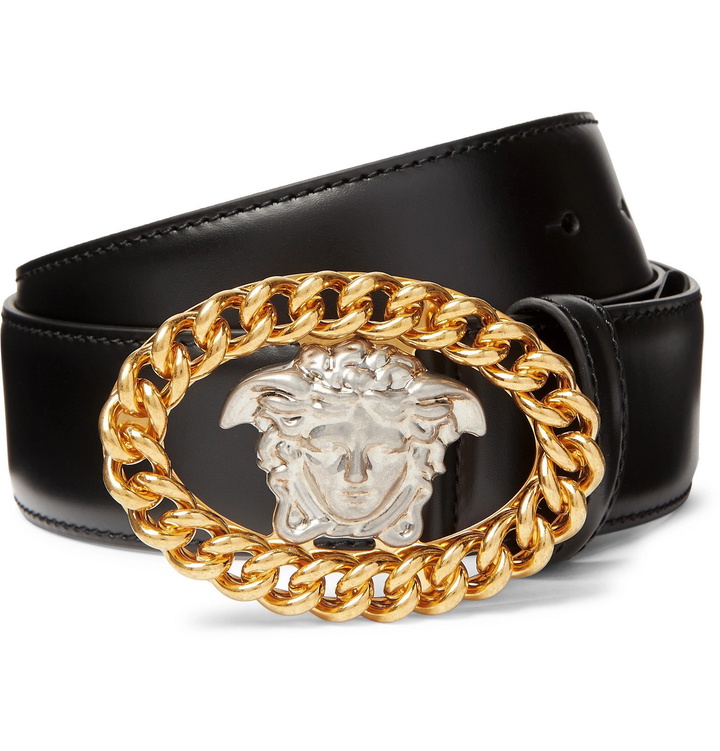 Photo: Versace - 4cm Black Logo-Detailed Leather Belt - Black