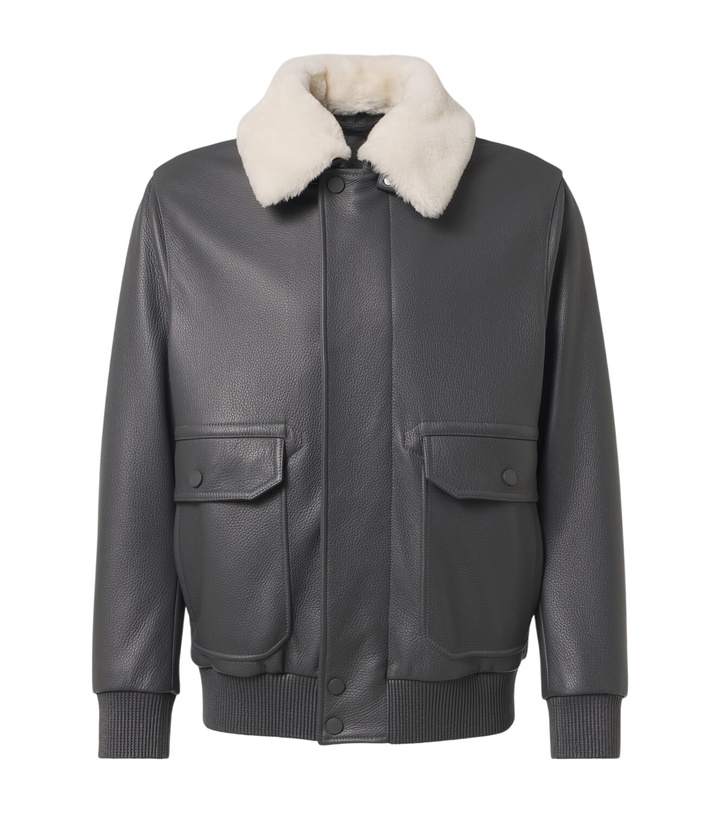 Photo: Brioni Shearling-trimmed leather bomber jacket
