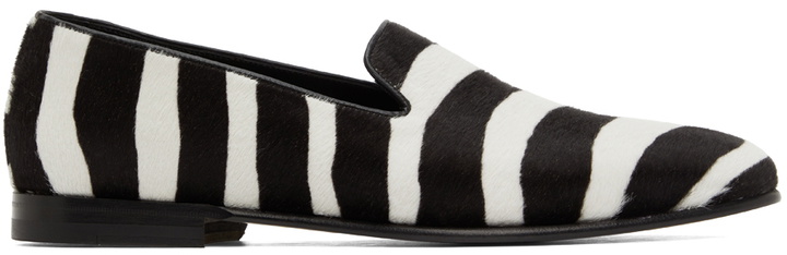 Photo: Manolo Blahnik Black & Off-White Calf-Hair Loafers